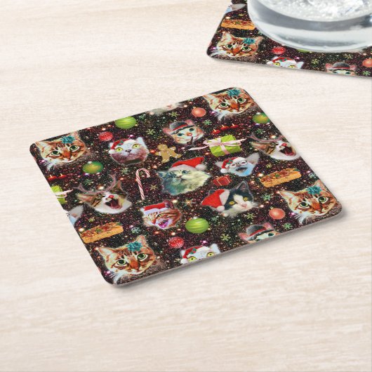 Weihnachtskatzen in der Raum-Galaxie spielt Rechteckiger Pappuntersetzer (angewinkelt)