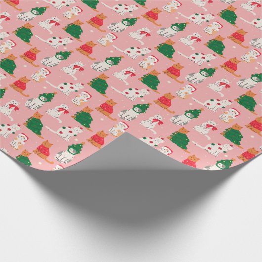 Weihnachtskatzen in festem Muster Geschenkpapier (Ecke)