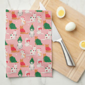 Weihnachtskatzen in festem Muster Geschirrtuch (Viertel Falte)