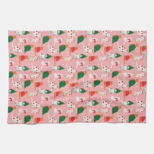 Weihnachtskatzen in festem Muster Geschirrtuch (Horizontal)