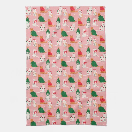 Weihnachtskatzen in festem Muster Geschirrtuch (Vertikal)