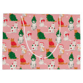 Weihnachtskatzen in festem Muster Große Geschenktüte (Rückseite)