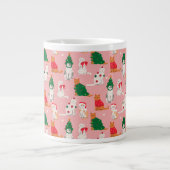 Weihnachtskatzen in festem Muster Jumbo-Tasse (Vorderseite)