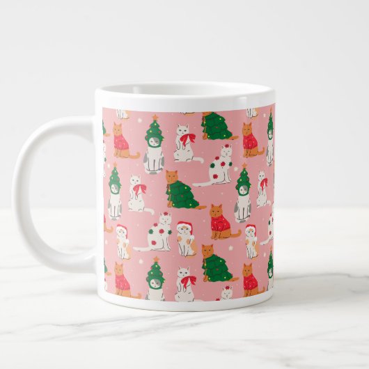 Weihnachtskatzen in festem Muster Jumbo-Tasse (Links)