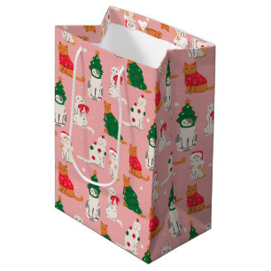 Weihnachtskatzen in festem Muster Mittlere Geschenktüte
