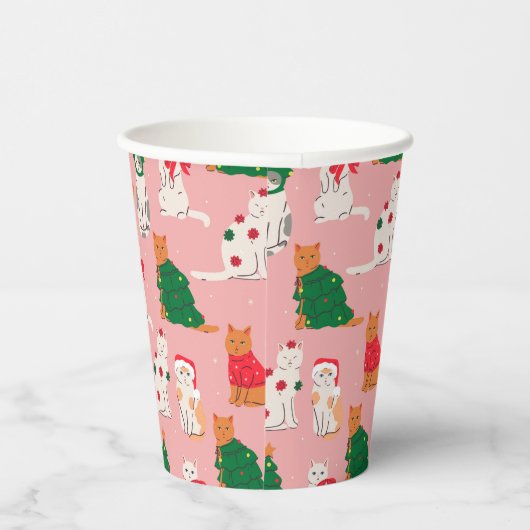 Weihnachtskatzen in festem Muster Pappbecher (Rechts)
