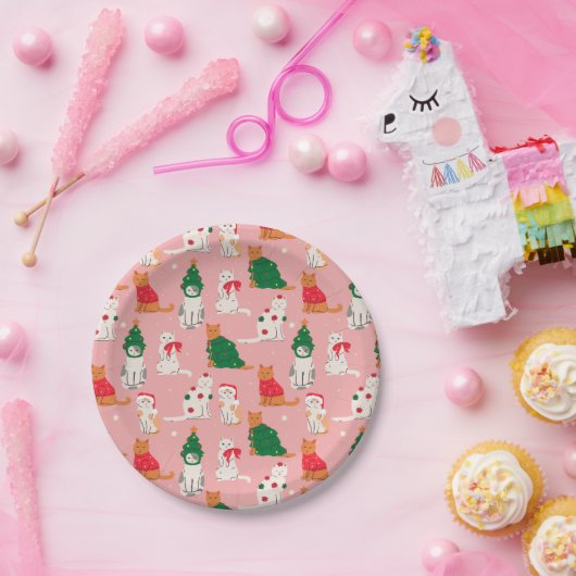 Weihnachtskatzen in festem Muster Pappteller (Party)