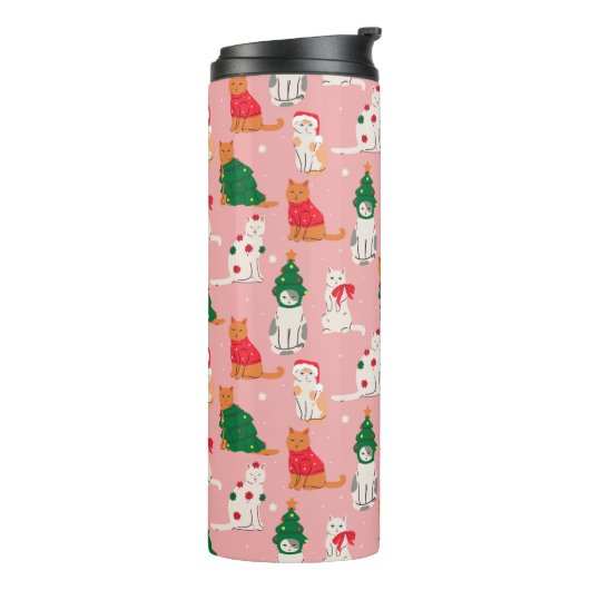 Weihnachtskatzen in festem Muster Thermosbecher (Nach links gedreht)