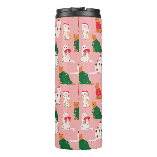 Weihnachtskatzen in festem Muster Thermosbecher (Rückseite)