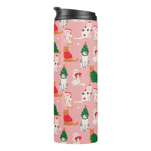 Weihnachtskatzen in festem Muster Thermosbecher (Nach rechts gedreht)