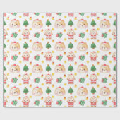 Weihnachtskatzen mit Bäumen auf weißem Papier Geschenkpapier (Flach)