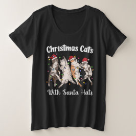Weihnachtskatzen mit Santa-Hüten Süß Lustige Feier Große Größe T-Shirt