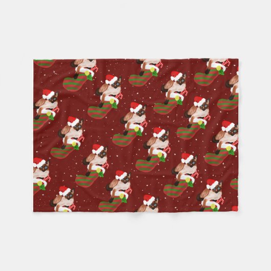 Weihnachtskatzen mit Weihnachtsmannmütze Fleecedecke (Vorderseite (Horizontal))