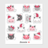 Weihnachtskatzen mit Weihnachtsmannmützen Aufkleber (Blatt)