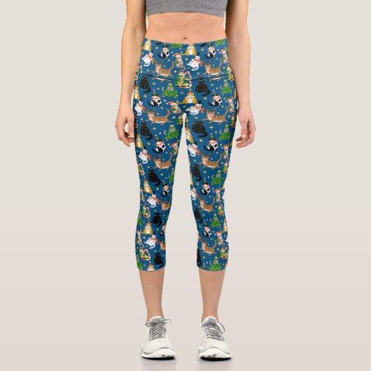 Weihnachtskatzen Muster Capri Leggings (Vorderseite)
