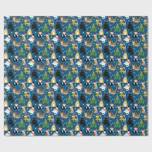 Weihnachtskatzen Muster Geschenkpapier (Flach)