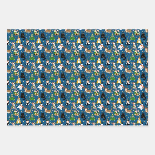 Weihnachtskatzen Muster Geschenkpapier Set (Vorderseite)