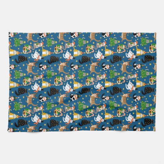 Weihnachtskatzen Muster Geschirrtuch (Horizontal)