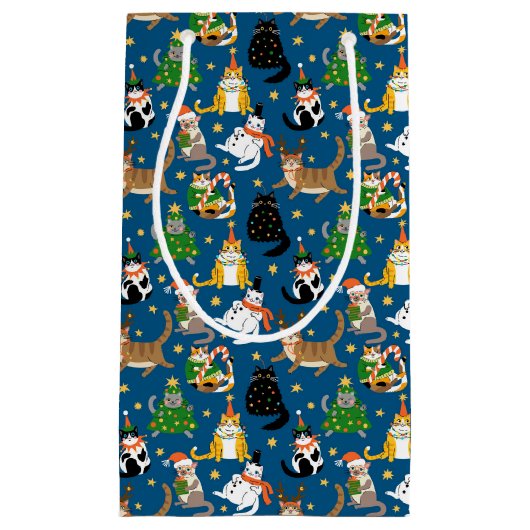 Weihnachtskatzen Muster Kleine Geschenktüte (Vorderseite)