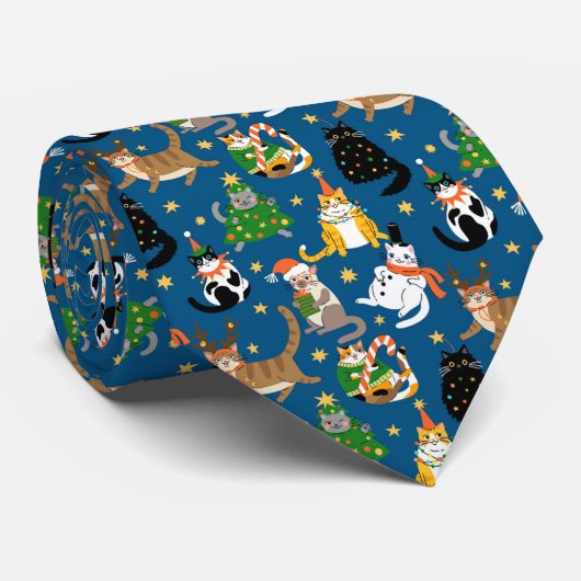 Weihnachtskatzen Muster Krawatte (Gerollt)