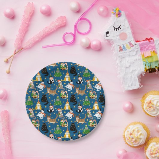 Weihnachtskatzen Muster Pappteller (Party)