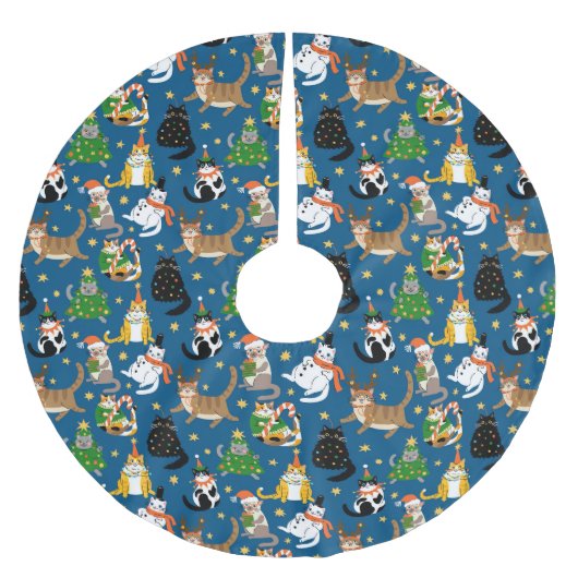 Weihnachtskatzen Muster Polyester Weihnachtsbaumdecke (Vorderseite)