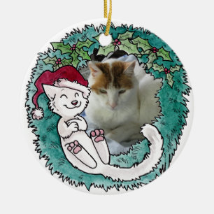 Weihnachtskatzen-Nickerchenwreath-Foto-Verzierung Keramikornament