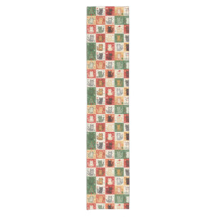 Weihnachtskatzen-Patchwork-Feiertage Kurzer Tischläufer
