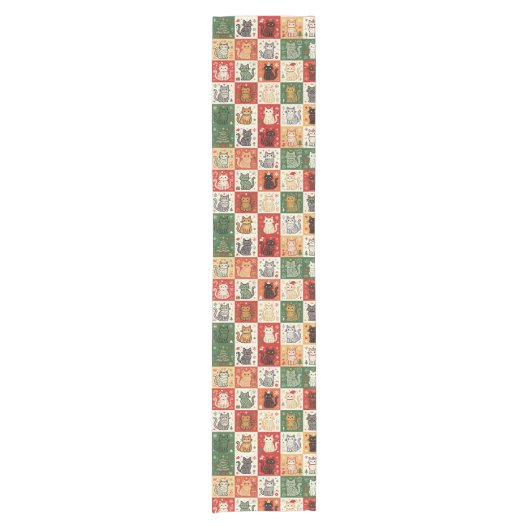 Weihnachtskatzen-Patchwork-Feiertage Kurzer Tischläufer (Vorderseite)