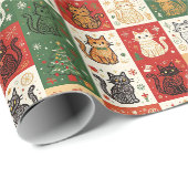 Weihnachtskatzen-Patchwork Geschenkpapier (Rolleneckpunkt)