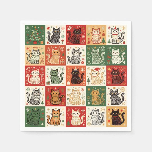 Weihnachtskatzen-Patchwork-Stoff Serviette (Vorderseite)