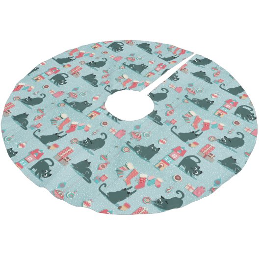 Weihnachtskatzen Polyester Weihnachtsbaumdecke (Schrägansicht)