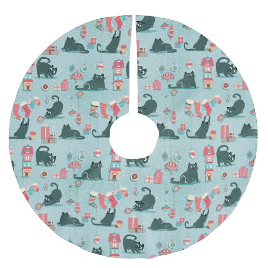 Weihnachtskatzen Polyester Weihnachtsbaumdecke (Vorderseite)