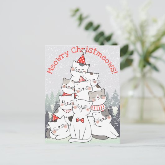 Weihnachtskatzen Postkarte (Stehend Vorderseite)
