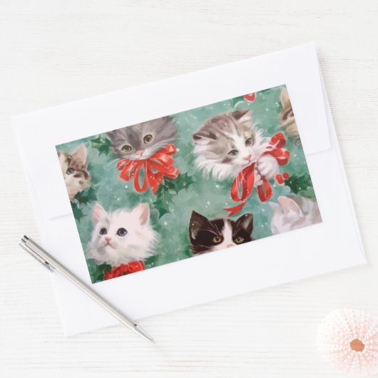 Weihnachtskatzen Rechteckiger Aufkleber (Umschlag)
