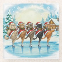 Weihnachtskatzen-Schlittschuhläufer, Glasuntersetz