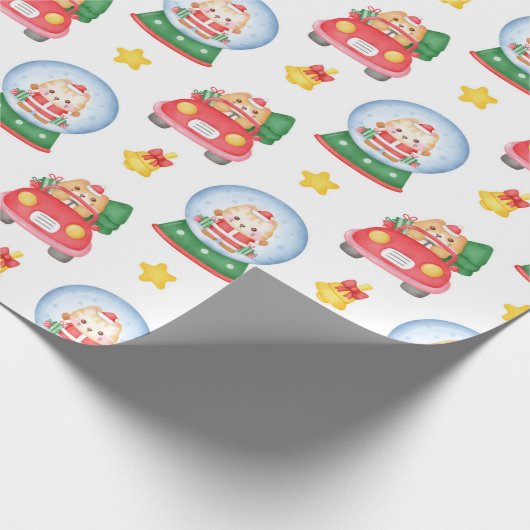 Weihnachtskatzen Schneeflocken auf Weiß Geschenkpapier (Ecke)