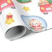 Weihnachtskatzen Schneeflocken auf Weiß Geschenkpapier (Rolleneckpunkt)