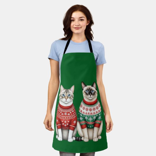 Weihnachtskatzen, Schürze Tabby und Siamkatzen (Getragen)