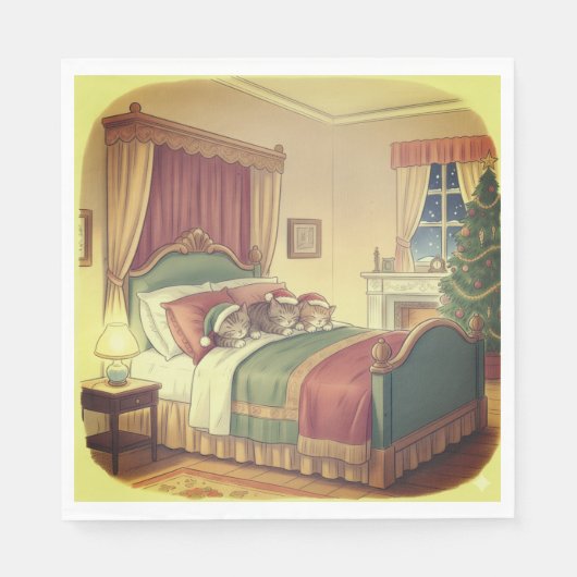 Weihnachtskatzen Servietten schlafend (Vorderseite)