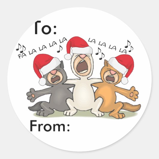 Weihnachtskatzen singen runder aufkleber (Vorderseite)