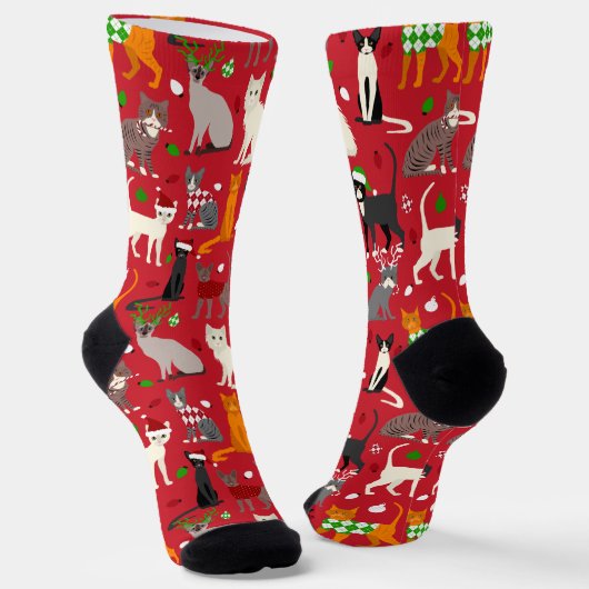 Weihnachtskatzen Socken (Gewinkelt)