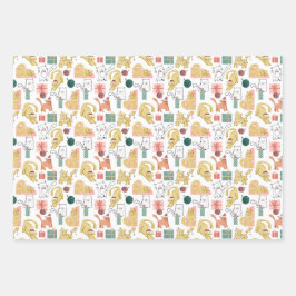 Weihnachtskatzen Spaß Urlaub Geschenk Wrap 3 Muste Geschenkpapier Set