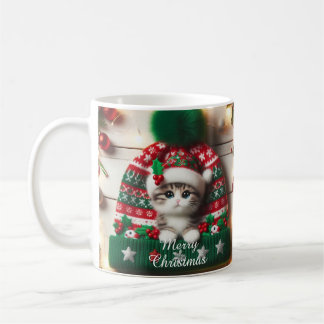 Weihnachtskatzen-Tasse – Süße Katze mit Weihnachts Kaffeetasse