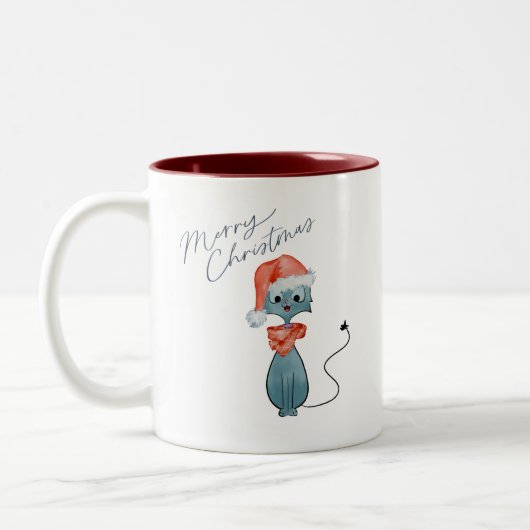 Weihnachtskatzen-Tasse Zweifarbige Tasse (Links)