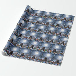 Weihnachtskatzen umarmen sich auf einem schneebede geschenkpapier