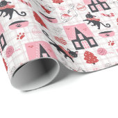 Weihnachtskatzen und -häuser geschenkpapier (Rolleneckpunkt)