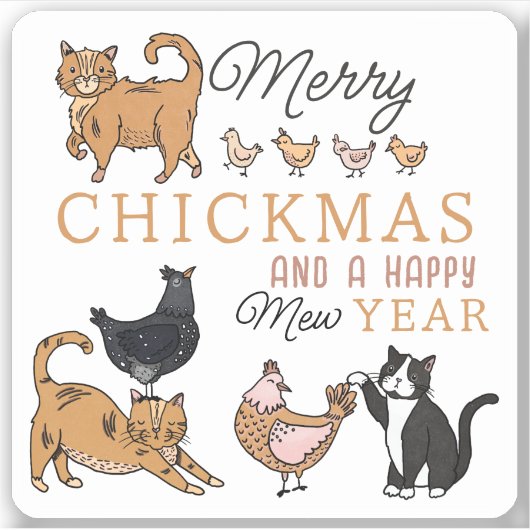 Weihnachtskatzen und Hühner Funny Pub Aufkleber (Vorderseite)