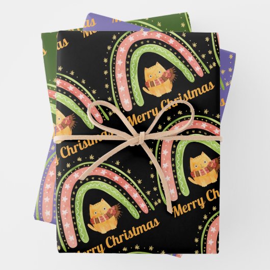 Weihnachtskatzen und Rainbow-Papierblätter Geschenkpapier Set (Beispiel)