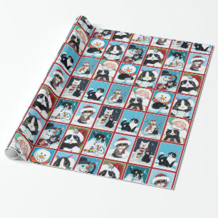 Weihnachtskatzen und Schneemänner Geschenkpapier